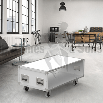 Flight-case - Table basse blanche 1000x600xH430 à roulett-1