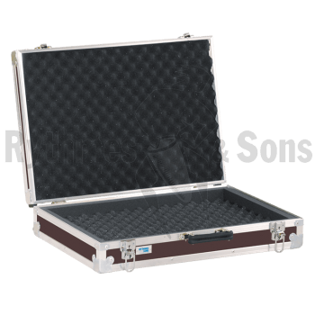 Storage case for 32 microphones holds horizontally