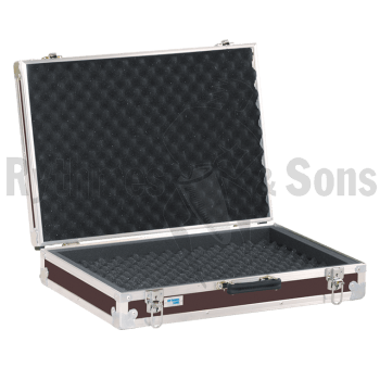 Storage case for 16 microphones holds horizontally