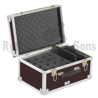 Storage case for 16 microphones holds vertically