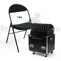RYTHMES & SONS Lot de 12 chaises LILA® I tissu noir + bac de transport