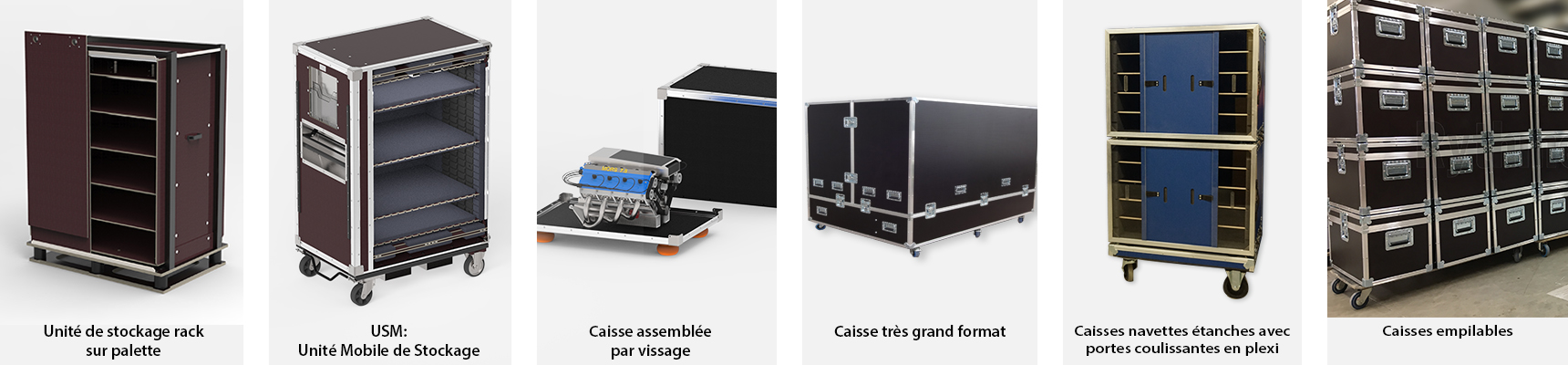 Caisses navettes avec portes coulissantes en plexi